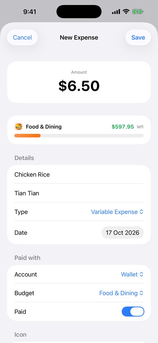 Adding an expense with account and budget